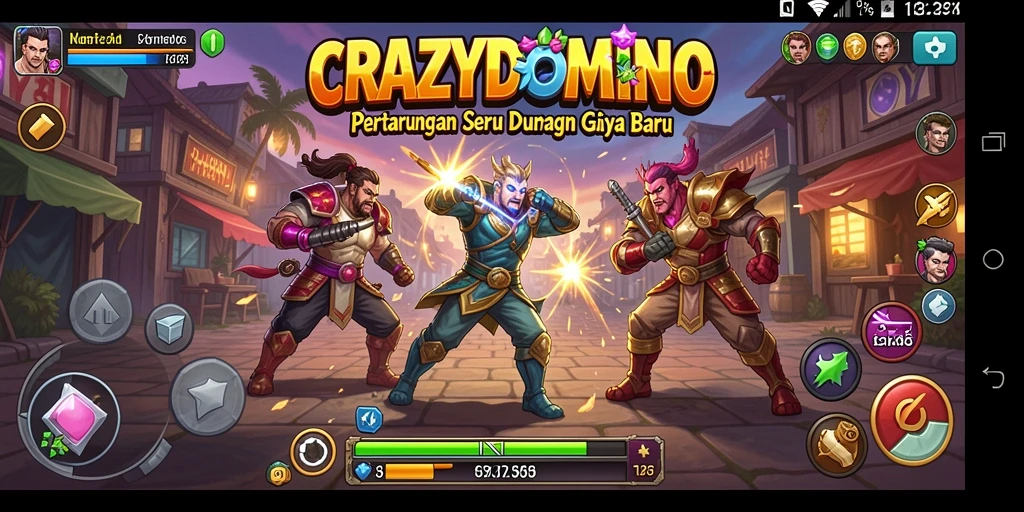 Screenshot utama CRAZYDOMINO menampilkan aksi pertarungan yang seru dan dinamis.