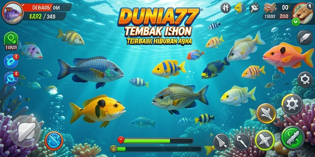 Screenshot gameplay <strong>DUNIA77</strong> dengan serunya menembak ikan di laut.