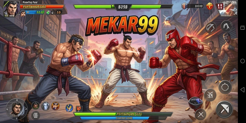 Tampilan gameplay MEKAR99 dengan pertarungan yang mendebarkan.