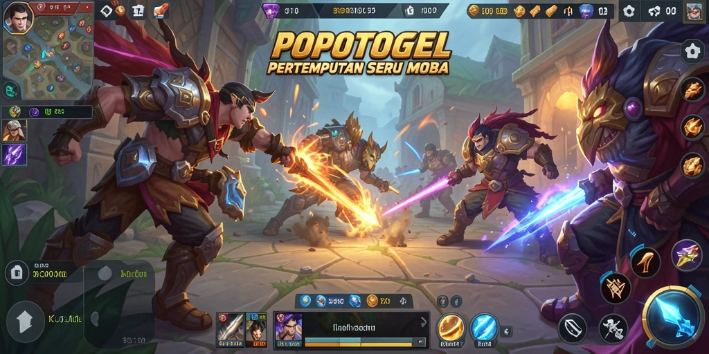 Tampilan aksi seru dalam permainan MOBA POPOTOGEL.
