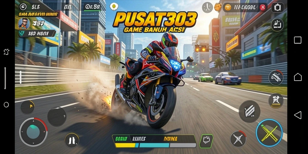 Tampilan gameplay balap motor yang seru dan menantang.
