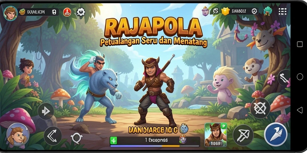 Screenshot utama RAJAPOLA menampilkan aksi petualangan yang seru.