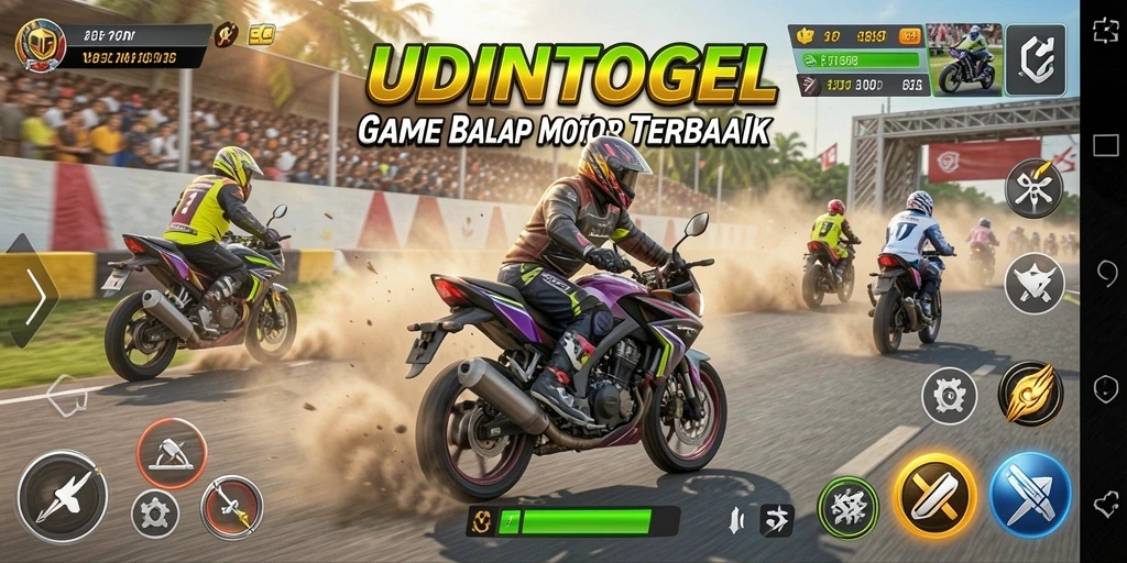 Gameplay seru balap motor di UDINTOGEL yang menegangkan.